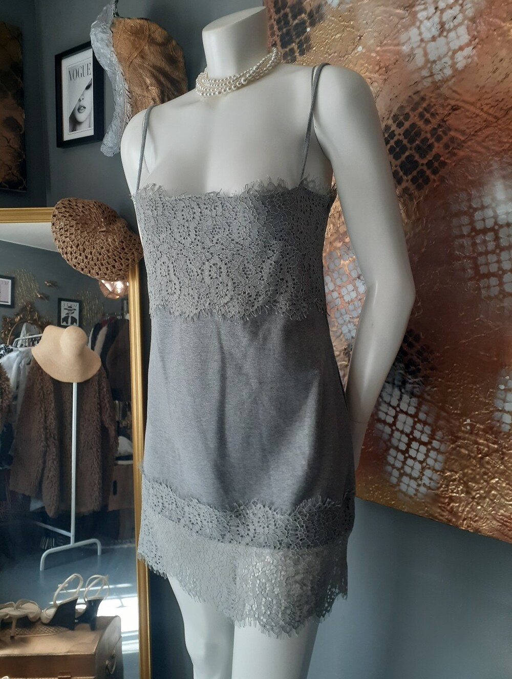 Zara Nwt Women's Lace-Trim Slip Dress - Gray
